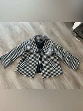 Lapis Black & White Houndstooth Cropped Blazer Jacket mid century feel